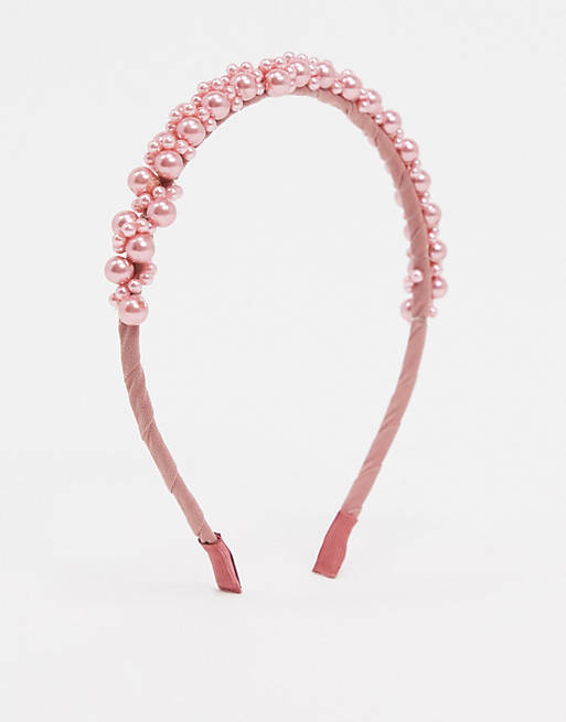 Pieces headband with pearl embellishment in pink
