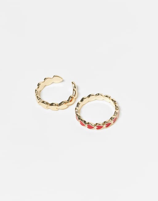 PIECES heart detail 2 pack of rings in gold and red, 2 of 3