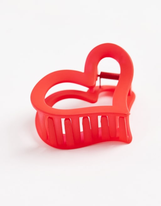 Pieces heart detail hair claw in red, 2 of 3
