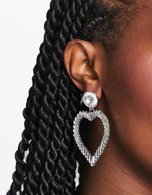 Pieces heart gem earrings in silver