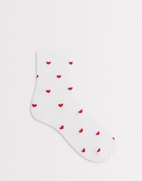 Pieces heart print socks in white - view 1