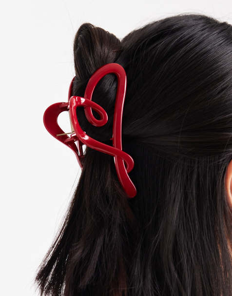 PIECES heart shape hair claw in dark red - view 1