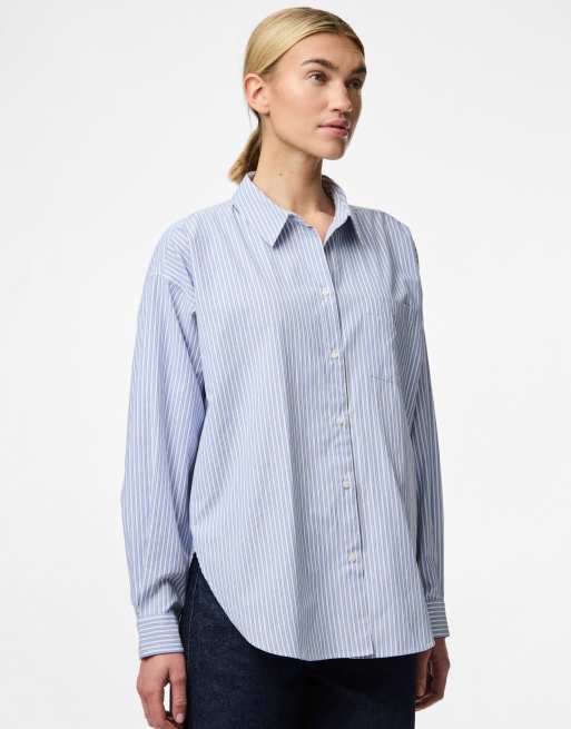 Pieces – Hemd in maritimem Blau mit Streifen