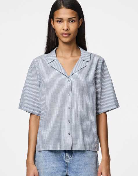 Pieces – Hemdbluse aus Leinenmix in Kronblau - view 1