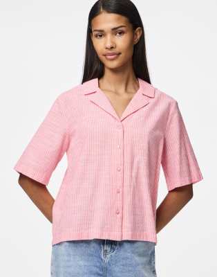 Pieces - Hemdbluse aus Leinenmix in Limonadenrosa
