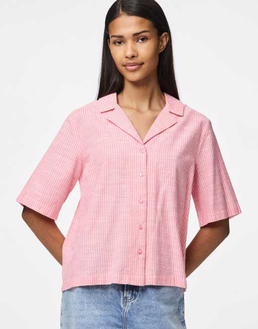 Pieces – Hemdbluse aus Leinenmix in Limonadenrosa