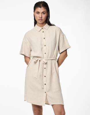 Pieces – Hemdblusenkleid in Beige - view 1