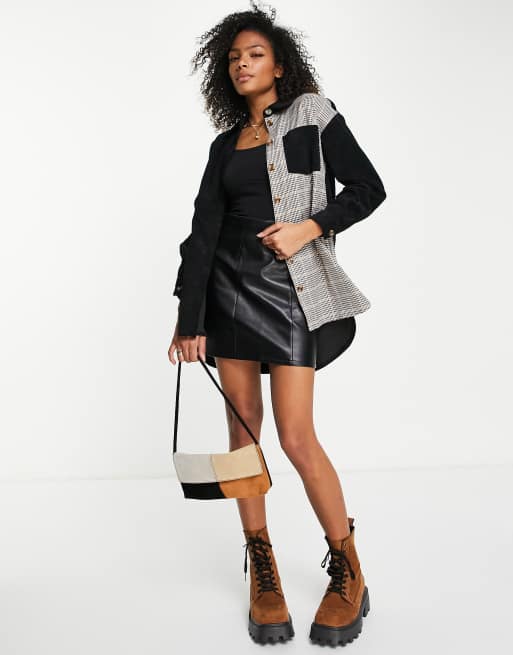 Pieces – Hemdjacke in Schwarz & Grau kariert