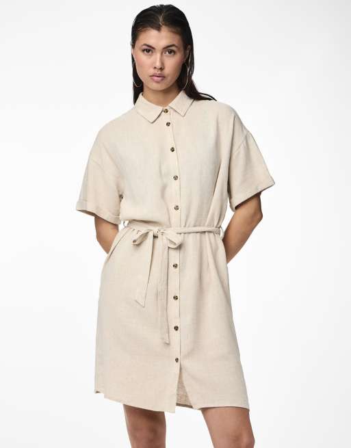 Pieces – Hemdkleid in Haferbeige