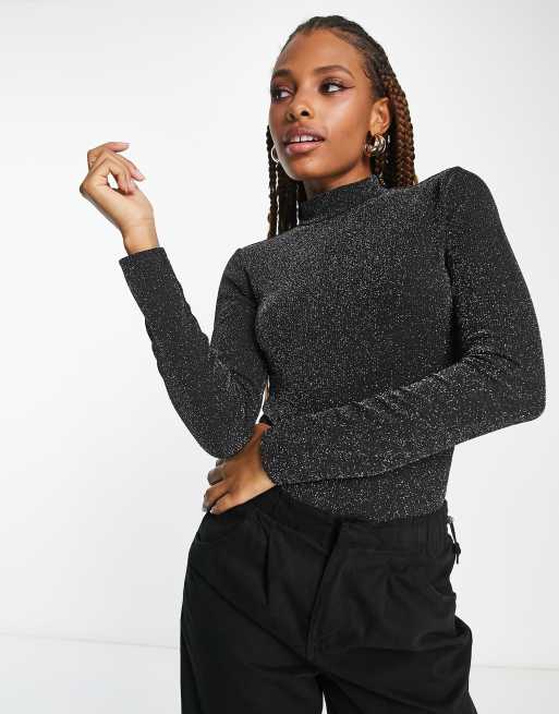 Black Bodysuit Long Sleeve High Neck