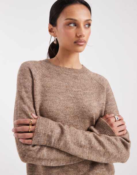 Pieces high neck jumper in fossil - view 1