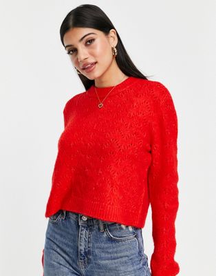 Pieces high neck jumper in red