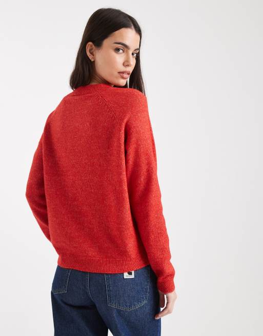 Pieces high neck jumper in red, 3 of 4