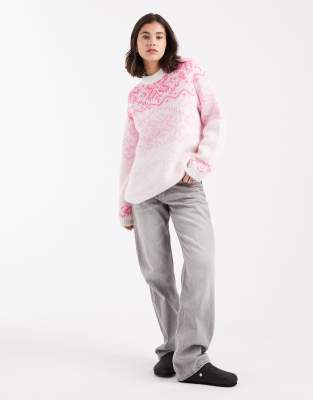 Pieces High Neck Knit Sweater In Pink
