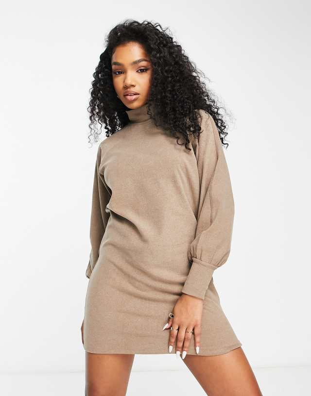 Pieces high neck knitted dress in beige