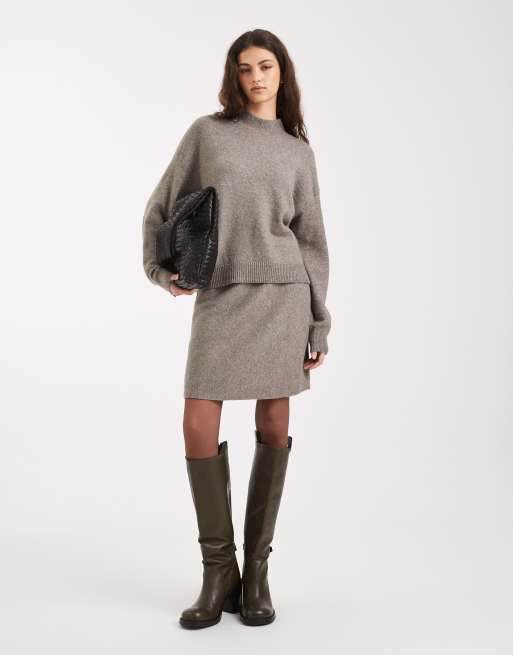 Pieces high neck knitted jumper in brown melange (part of a set), 3 of 4