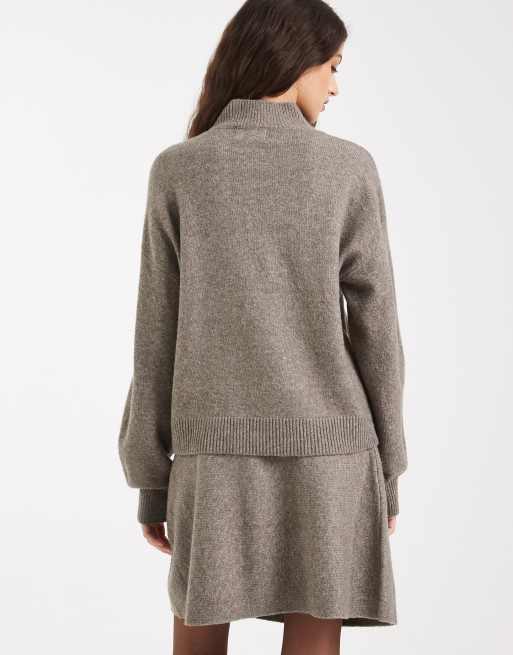 Pieces high neck knitted jumper in brown melange (part of a set), 4 of 4