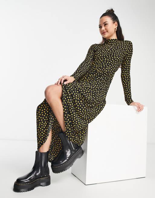 black dress gold stars Red Valentino Black Shift Dress with Ruffle Bottom with Gold Stars – The  Hangout main image 1