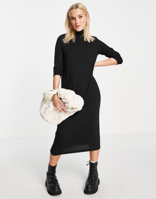 Pieces high neck midi dress in black | ASOS