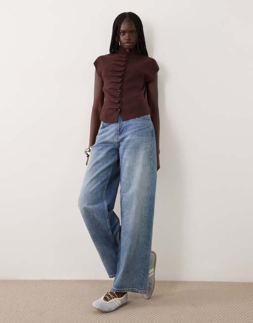 Pieces high neck ruched knitted top in chocolate brown, 4 of 4