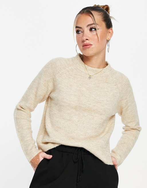 Pieces high neck sweater in beige