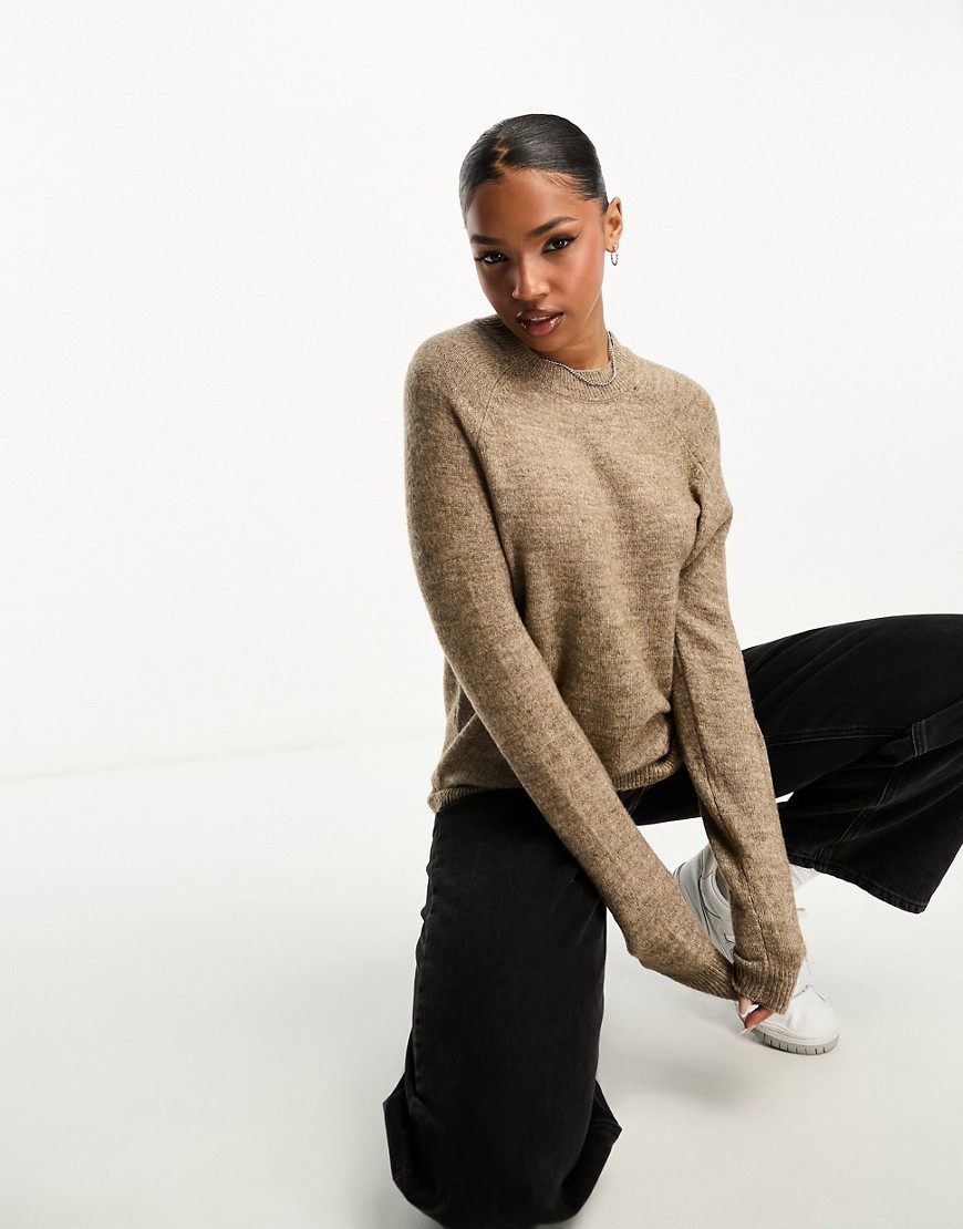 Pieces High Neck Sweater In Camel-neutral