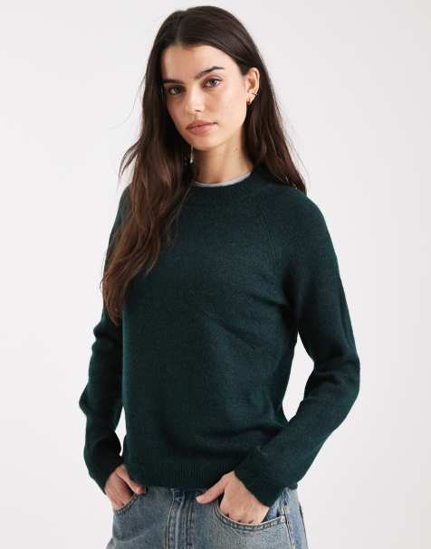 Pieces high neck sweater in deep green - view 1