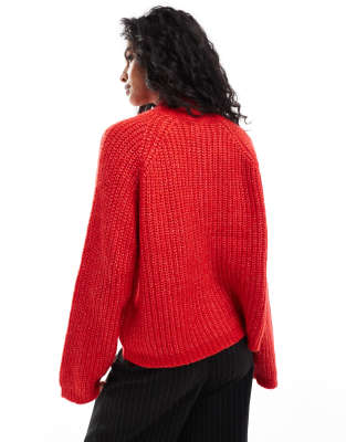 Pieces High Neck Sweater With Wide Sleeves In Red