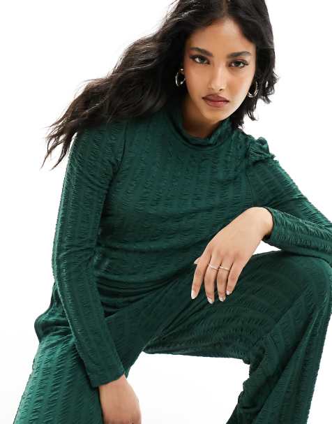 Pieces high neck textured top in green - part of a set - view 1