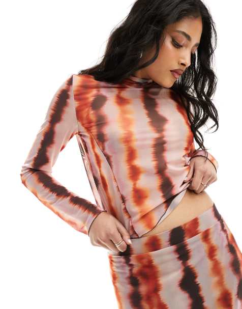 Pieces high neck tie dye jersey top in multi - part of a set - view 1