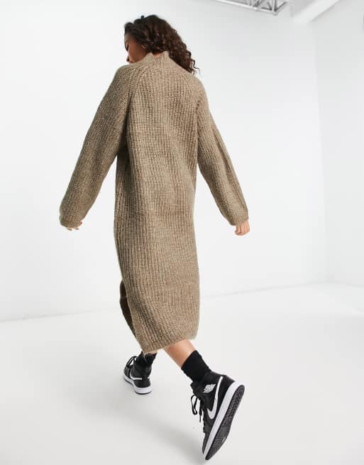 knee length dresses for ladies Midi Color Block Sweater Dress Camel Black main image 1
