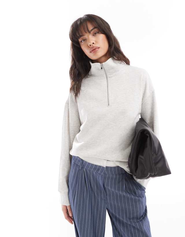 Pieces - high neck zip up sweatshirt in grey melange