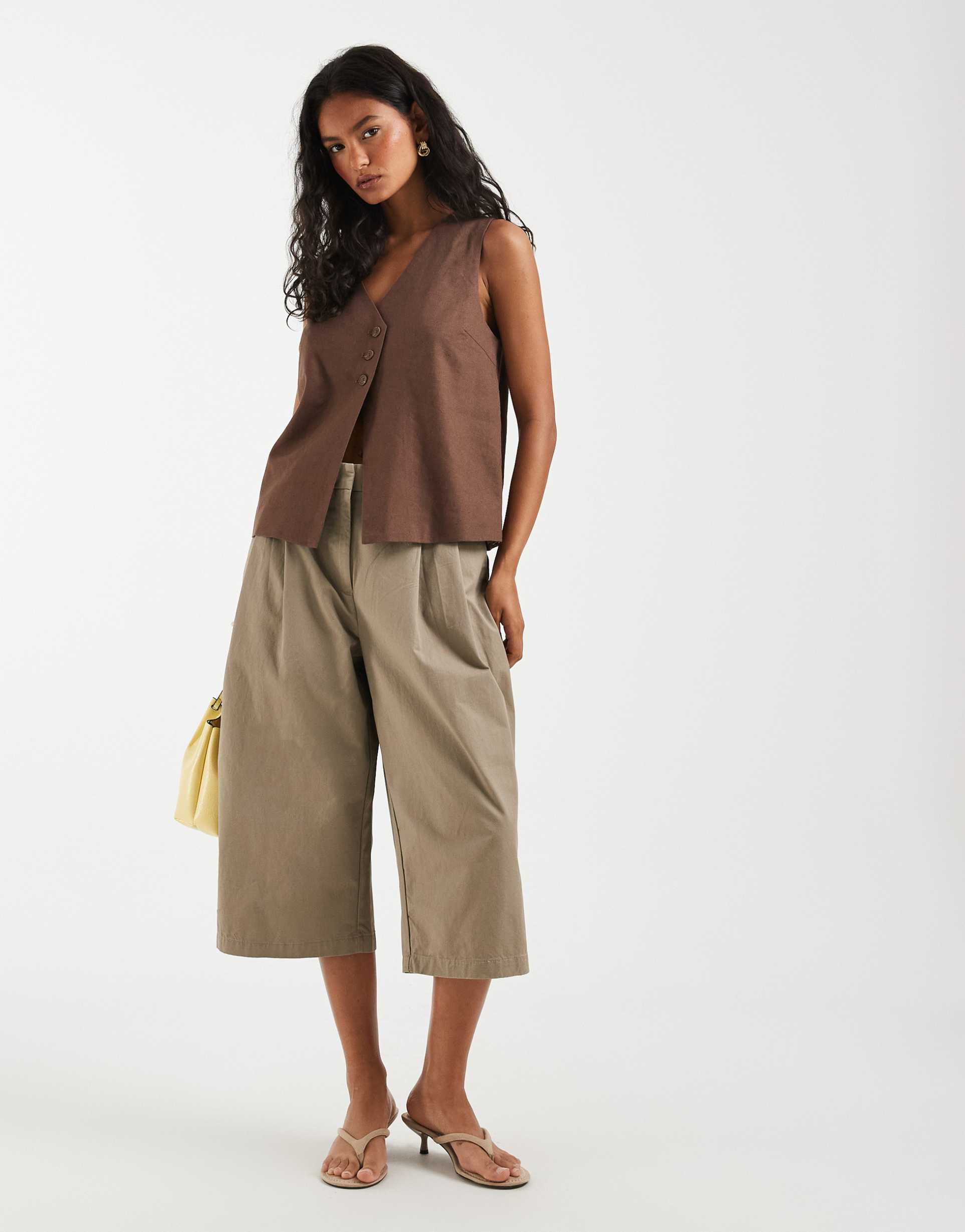 pieces high rise longline bermuda shorts in beige