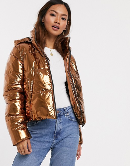 Pieces high shine puffer jacket