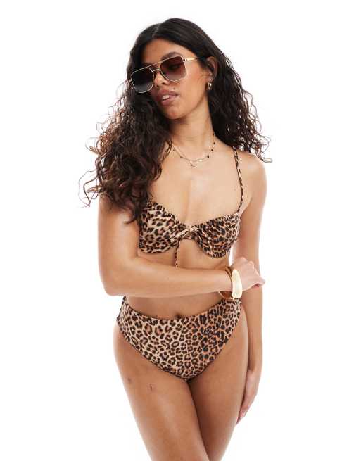 Pieces high waist bikini bottom co-ord in leopard print, 3 of 4