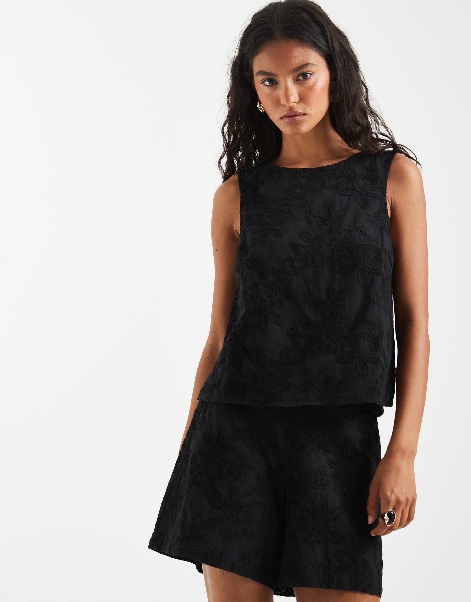 pieces high waist broderie shorts in black - part of a set