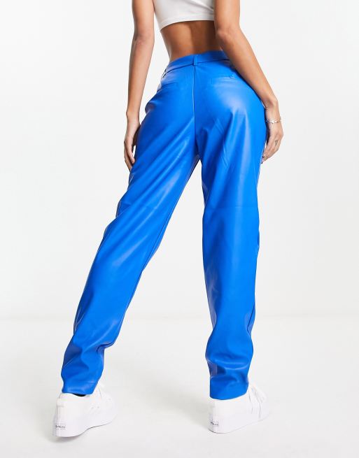 Be Honest Ruched High Waist Pants - Royal Blue Faux Leather