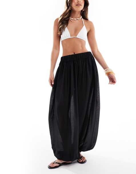 Pieces high waist hareem style beach trouser In black