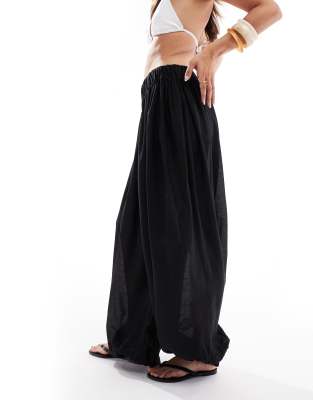 Pieces high waist harem style beach pants in black