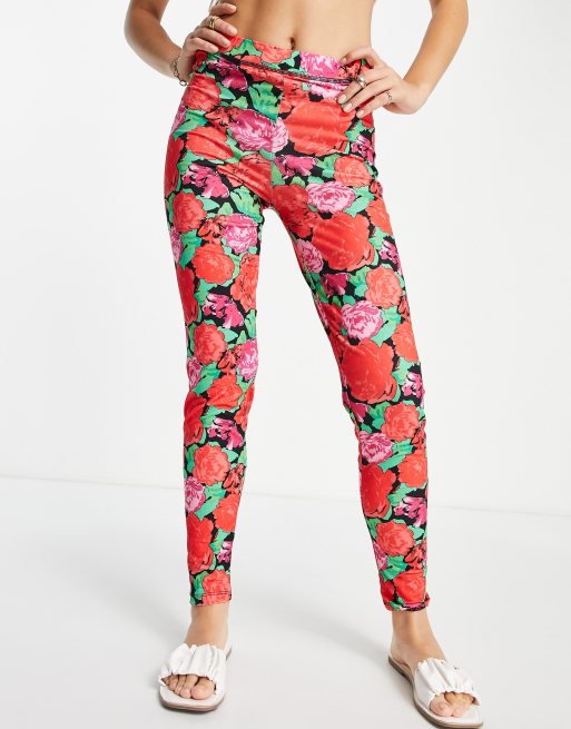 Pieces high waist leggings in floral print