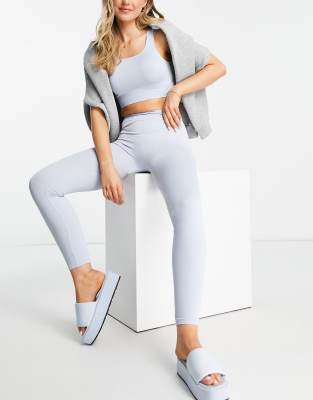 Baby Blue Ribbed Top and High Waisted Leggings Seamless