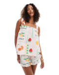 [Pieces] Pieces high waist shorts in pale pink based fruit print (part of a set) S Ballerina