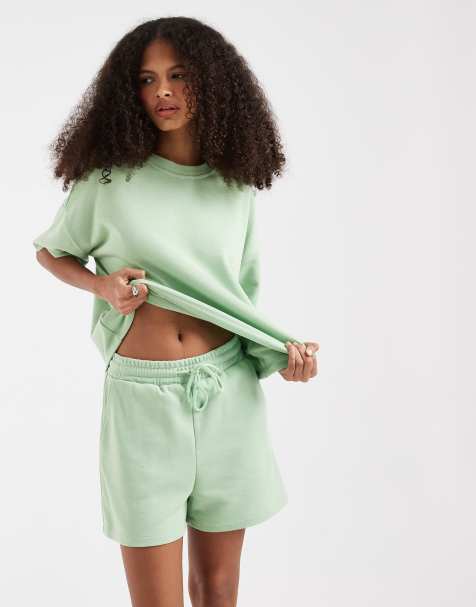 Pieces high waist sweat shorts co-ord in apple green - view 1