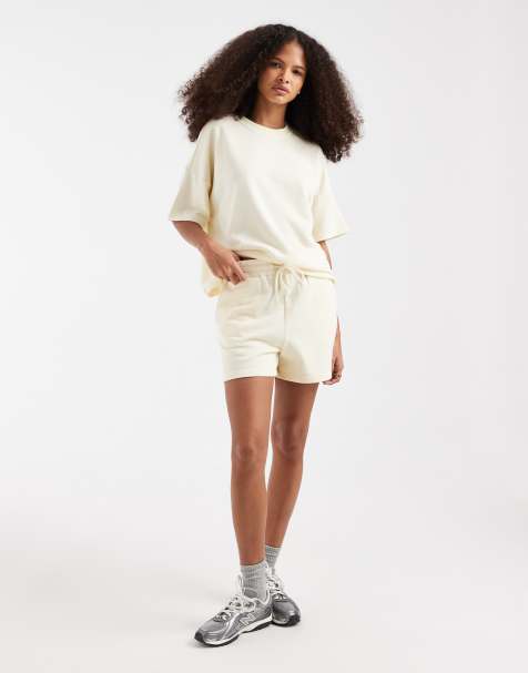 Pieces high waist sweat shorts co-ord in beige - view 1