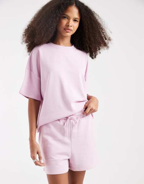 Pieces high waist sweat shorts in light pink - part of a set - view 1