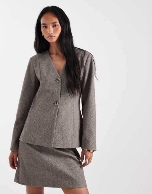 Pieces high waist textured tailored mini skirt in light brown (part of a set) , 2 of 5
