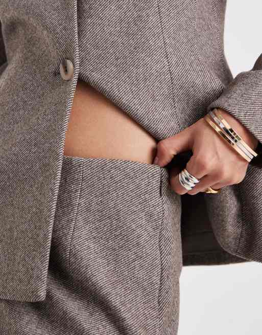 Pieces high waist textured tailored mini skirt in light brown (part of a set) , 3 of 5
