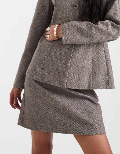 Pieces high waist textured tailored mini skirt in light brown (part of a set) , 5 of 5