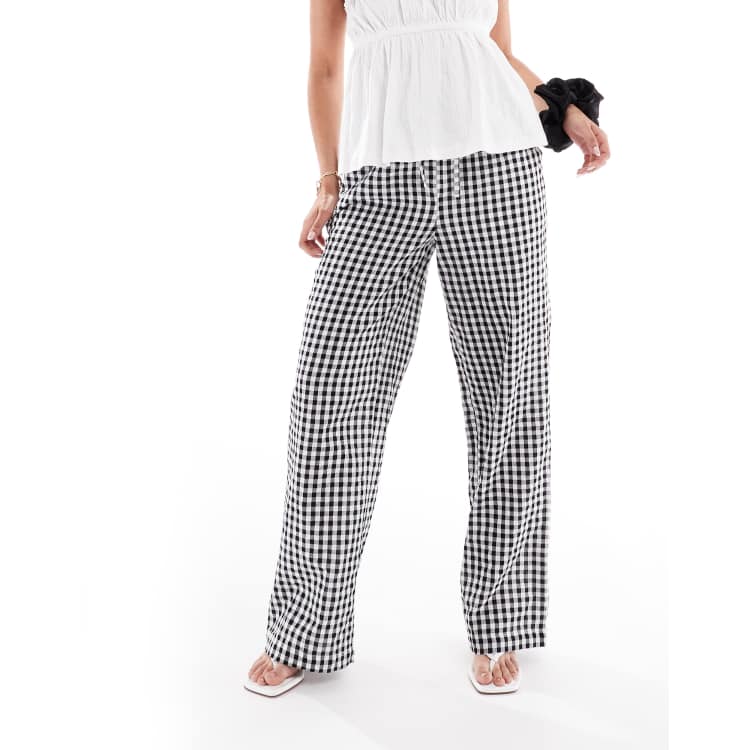 Pieces high waist wide leg pants in black gingham print | ASOS