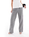 [Pieces] Pieces high waist wide leg pants in black gingham print XS Black gingham
